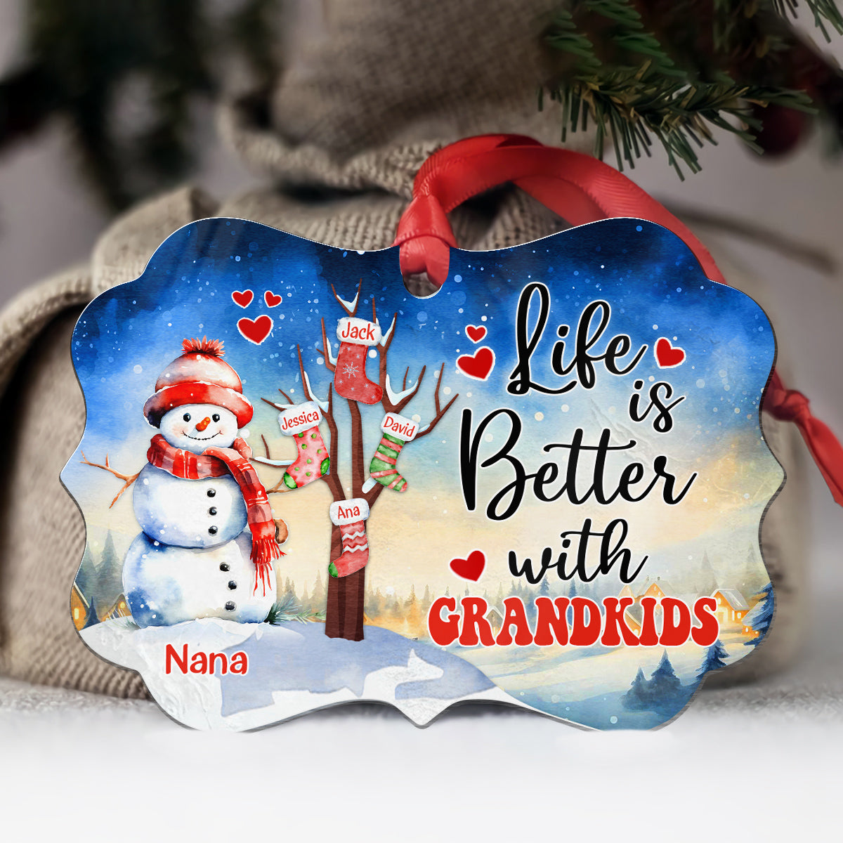 Gifts For Grandparents, Cute Stock Tree Life Is Awesome With Grandkids, Personalized Christmas Ornament, Gifts For Mimi From Grandkids, Xmas Tree Hanging Keepsake Medallion Aluminum