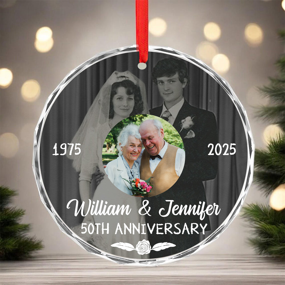 50th Anniversary Glass Ornament, Then And Now Wedding Photo Keepsake, 50 Year Love Decor, Growing Old Together, Gifts For Parents Family Him Her,  Gifts For Valentine