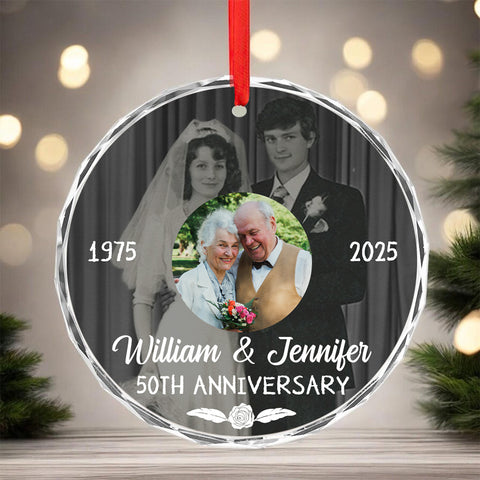 50th Anniversary Glass Ornament, Then And Now Wedding Photo Keepsake, 50 Year Love Decor, Growing Old Together, Gifts For Parents Family Him Her,  Gifts For Valentine