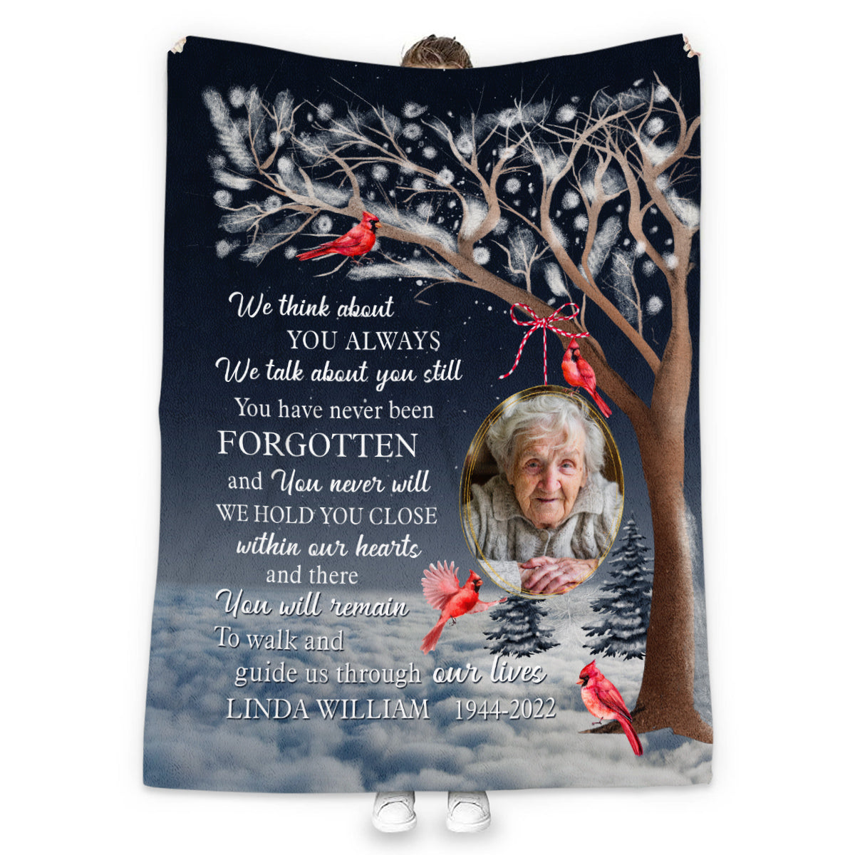 Remembrance Gifts, Personalized Memorial Blanket With Photo, Winter Tree With Red Bird We Talk About You Still, Loss Of Mom Dad Blanket, Fleece Sherpa, Memorial Gifts For Anniversary