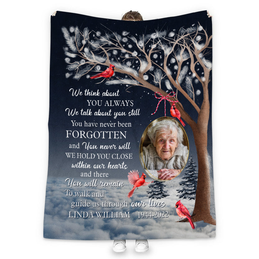 Remembrance Gifts, Personalized Memorial Blanket With Photo, Winter Tree With Red Bird We Talk About You Still, Loss Of Mom Dad Blanket, Fleece Sherpa, Memorial Gifts For Anniversary
