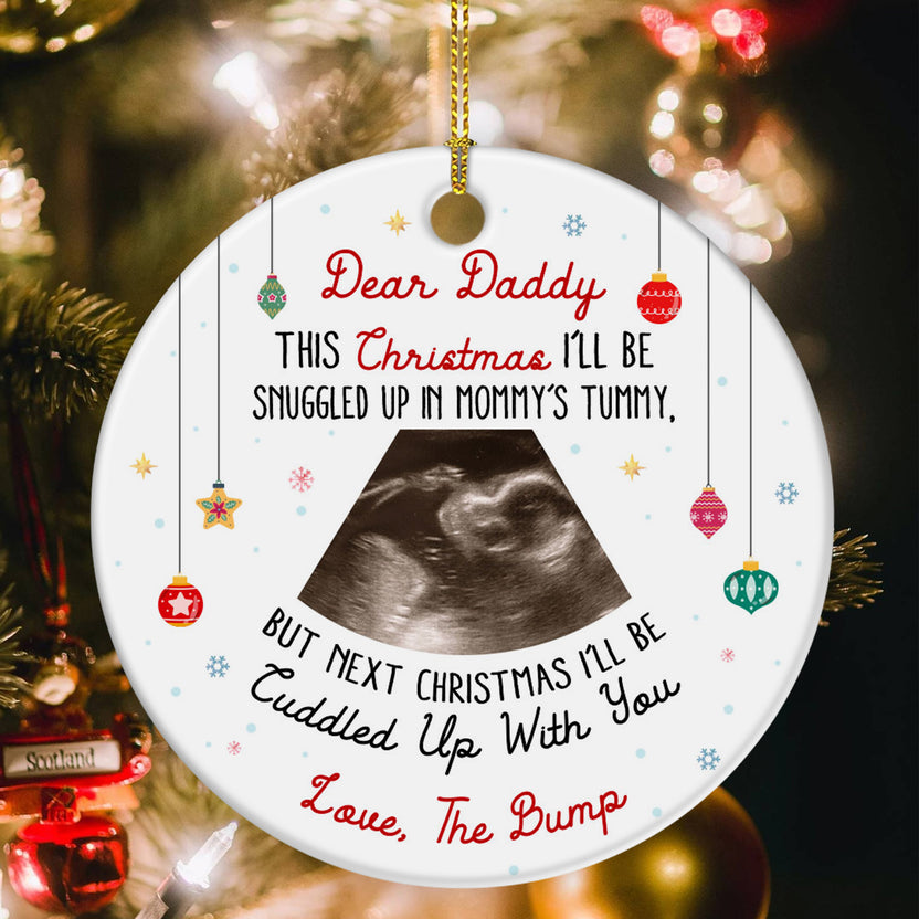 Dear Daddy Ultrasound Ornament, Snuggled In Mommy’s Tummy Poem, Love The Bump Christmas Reveal, Personalized Sonogram Keepsake Gift