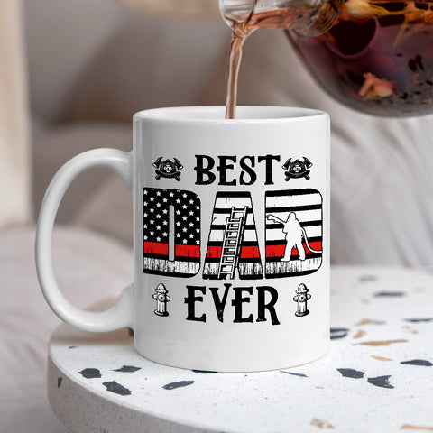 Dad Ever Firefighter Mug, Personalized Coffee Cup For Proud Fireman Father And Kids, Firefighter Gifts For Dad, Husband Or Grandpa, Thoughtful Gifts Father’s Day, Birthday, Or Christmas