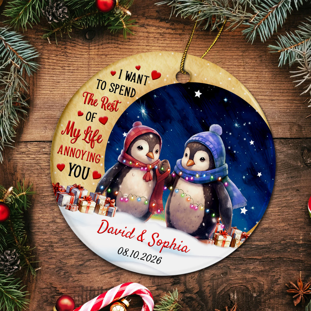 I Want To Spend Rest Of My Life Annoying You Penguin Couple Crescents Moon, Penguin Couple Keepsake Holiday Decor, Couples Christmas Ornament, Personalized Christmas Ornament