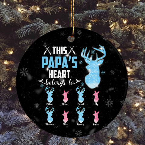 Gifts For Grandpa, This Papa's Heart Belongs To Grandkids Deer Bulk Doe, Personalized Christmas Ornament, Gifts For Hunting Lovers Papa From Kids, Xmas Tree Decor, Gifts For Christmas