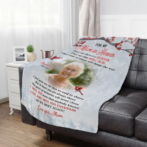 Sympathy Gifts, Memorial Blanket With Photo, Memorial Photo Upload For My Mom In Heaven Till We Meet Again, Loss Of Loved Ones Blanket, Fleece Sherpa, Funeral Gifts For Anniversary