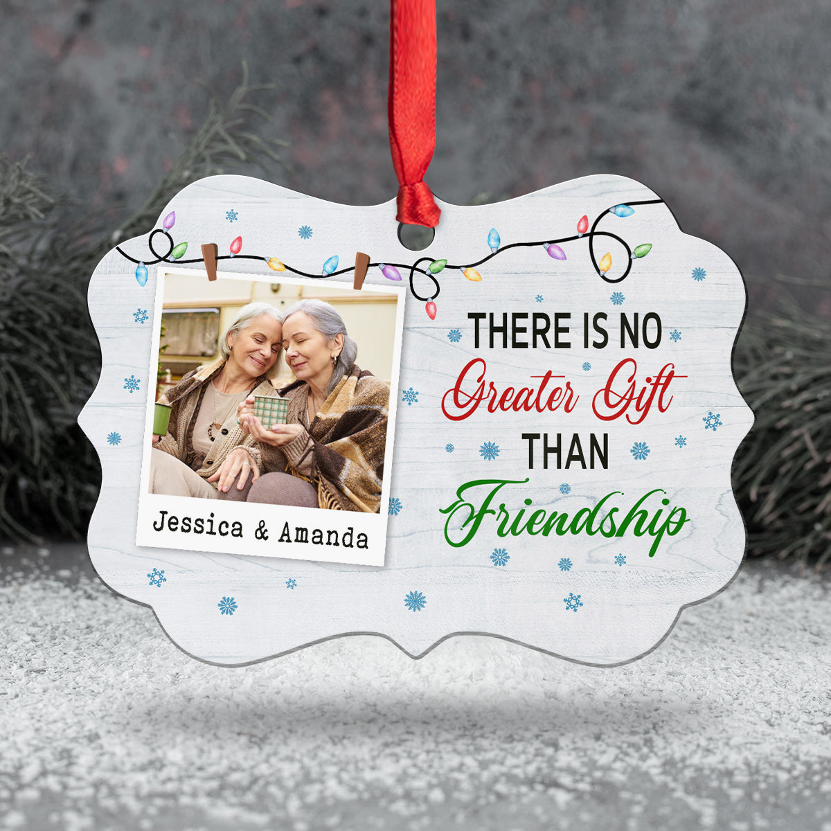 There Is No Greater Gifts Than Friendship Friends Together Xmas Light Snowflakes, Personalized Christmas Ornament, Gifts For Old Ladies, Xmas Tree Decor, Friends Ornament