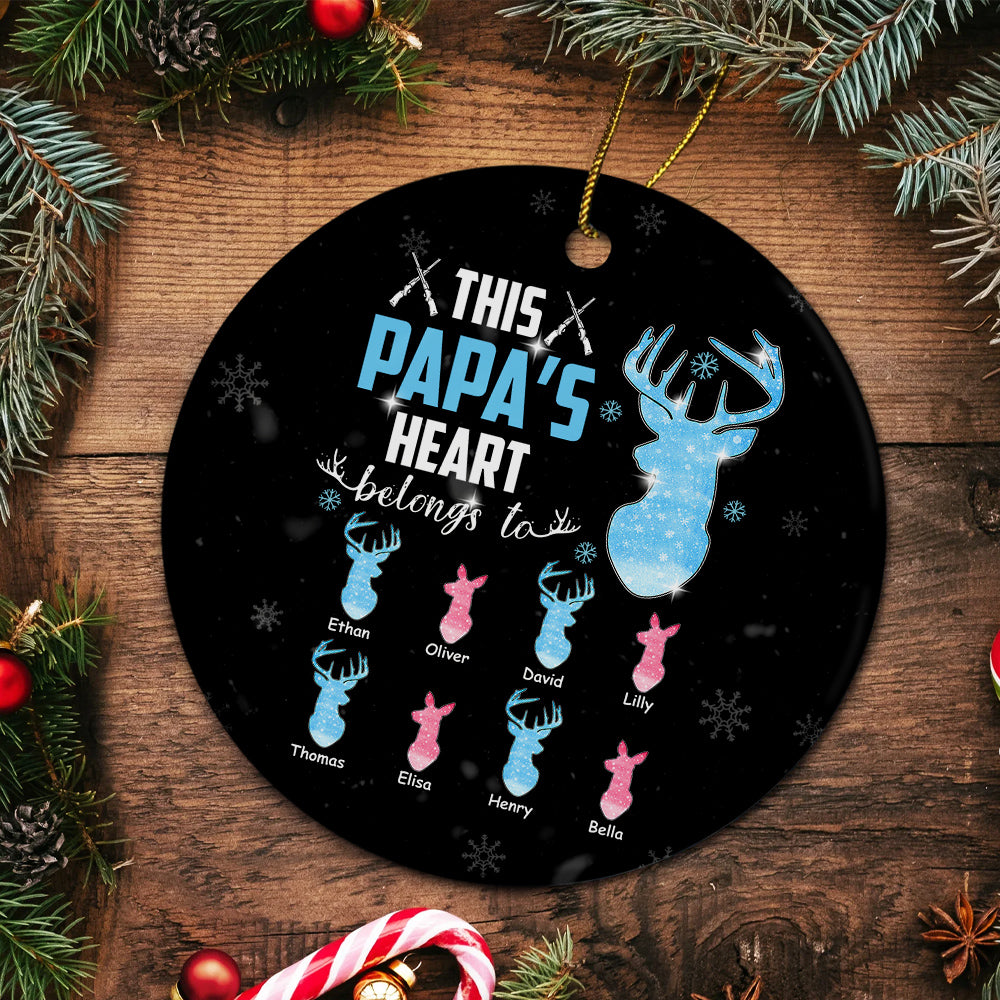 Gifts For Grandpa, This Papa's Heart Belongs To Grandkids Deer Bulk Doe, Personalized Christmas Ornament, Gifts For Hunting Lovers Papa From Kids, Xmas Tree Decor, Gifts For Christmas
