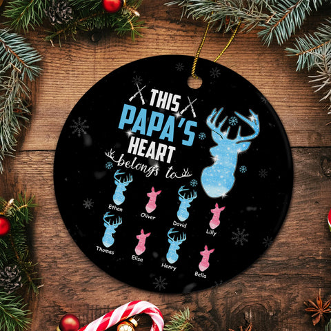 Gifts For Grandpa, This Papa's Heart Belongs To Grandkids Deer Bulk Doe, Personalized Christmas Ornament, Gifts For Hunting Lovers Papa From Kids, Xmas Tree Decor, Gifts For Christmas