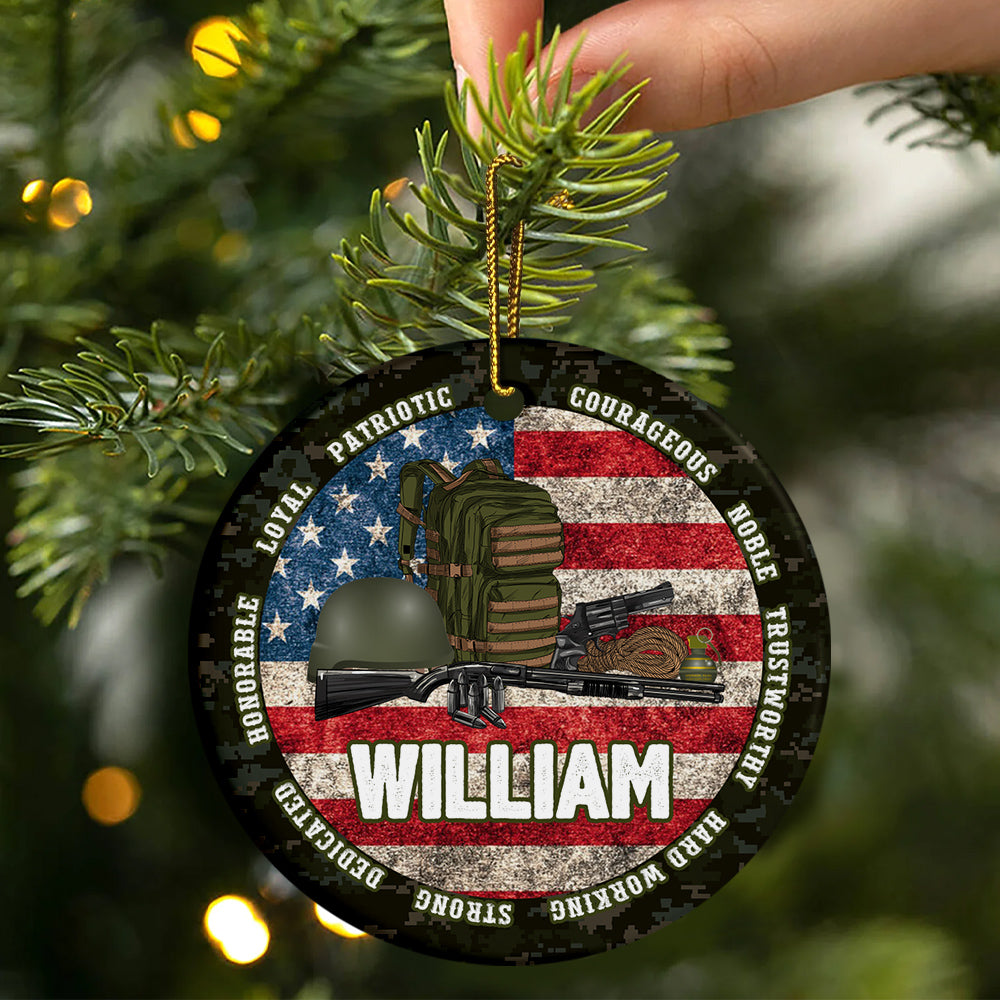 Personalized Veteran Ceramic Ornament, Custom Military Christmas Tree Plastic Ornament, Military Christmas Decor, Gift For Dad, Son, Husband