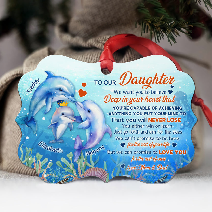 Daughter Gifts, Ocean Fish Family You're Capable Of Achieving Anything Medallion Aluminum Ornament For Girls From Dad Mom
