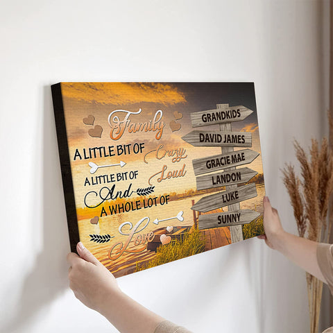 Family Gifts, Family A Little Crazy Loud And Lot Love Street Signs Wooden Sunset, Personalized Canvas Wall Art, Gifts For Mom Dad, Poster Prints Home Decor, Family Wall Art For Xmas