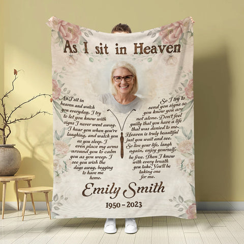 Memorial Gifts, Personalized Memorial Blanket With Photo, Angel In Heaven As Sit In Heaven Butterflies With Photo, Loss Of Mom Dad Blanket, Fleece Sherpa, Sympathy Gifts For Anniversary