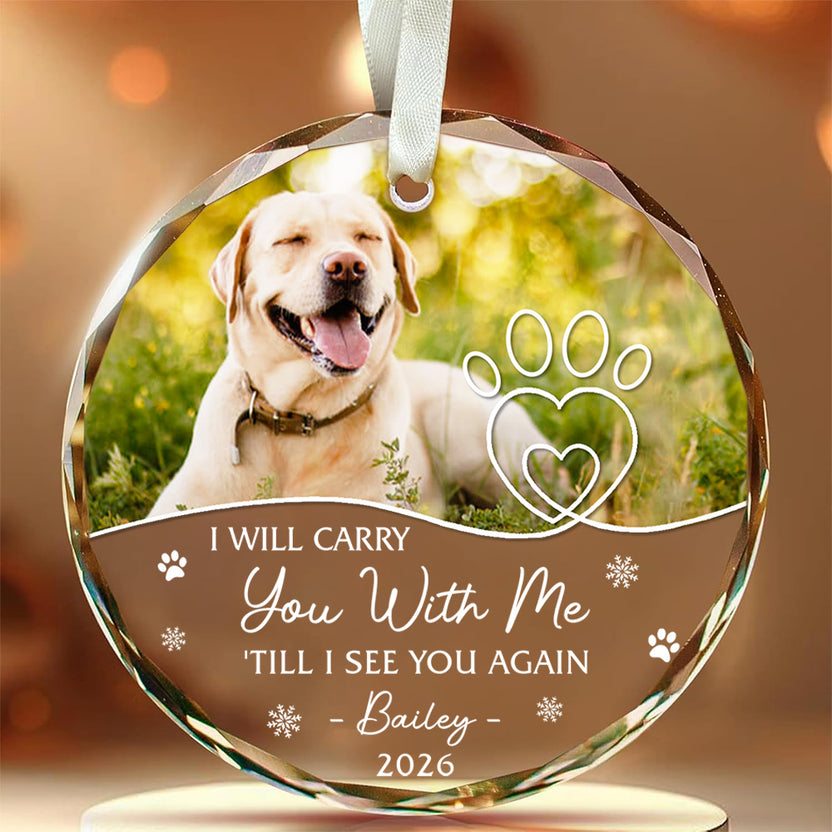 I'll Carry You With Me Pawprint Snowflake, Custom Glass Ornament, Memorial Tree Decoration, Remembrance Keepsake, Xmas Decor, Winter Decor, Ornament With Photo, Gifts For Loss Of Dog