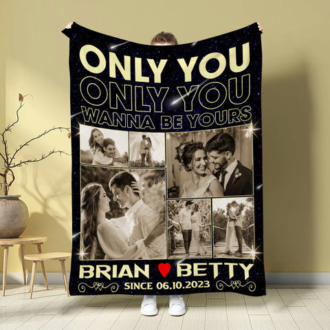 You Wanna Be Yours Photo Blanket, Custom Couple Collage With Names And Date, Cozy Relationship Keepsake Gifts For Him Her Custom Fleece Sherpa Blanket, Gifts For Valentine Anniversary