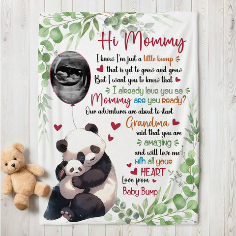 I Already Love You Leaf Mommy Baby Panda With Balloon Green Leaf, Personalized Blanket, Gifts For Mom To Be, Fleece Sherpa, New Mom Blanket, Gifts For Mother's Day