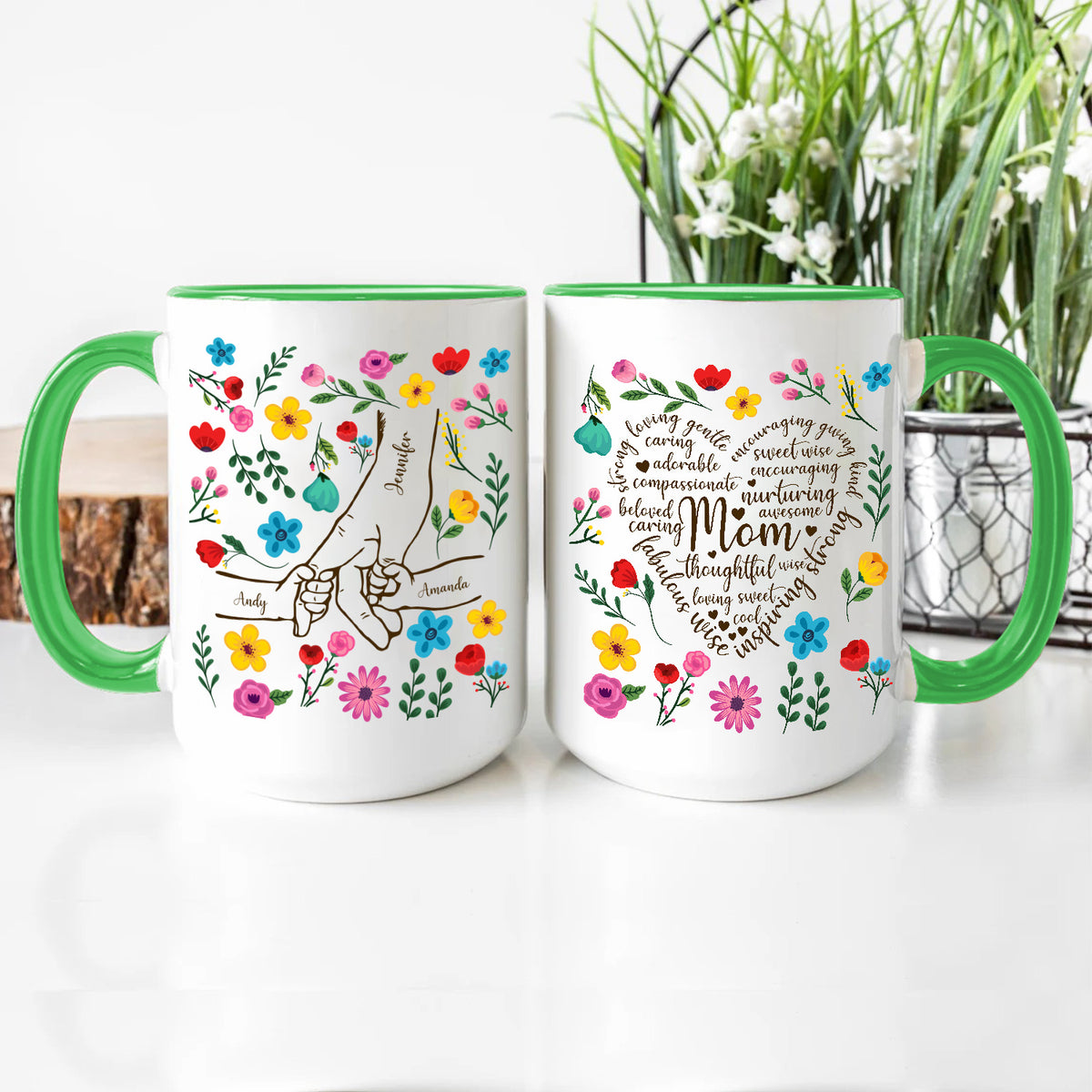 Gifts For Mother, Mom Thoughtful Awesome Sweet Love Holding Mom's Hand Flower, Personalized Coffee Mug, Gifts For Mother From Daughter Son, Ceramic Cup 11 15oz Cup, Gifts For Birthday