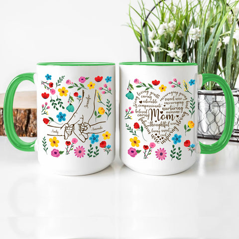 Gifts For Mother, Mom Thoughtful Awesome Sweet Love Holding Mom's Hand Flower, Personalized Coffee Mug, Gifts For Mother From Daughter Son, Ceramic Cup 11 15oz Cup, Gifts For Birthday