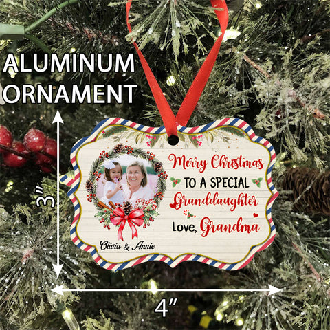 Personalized Grandma & Granddaughter Photo Ornament, Merry Christmas To A Special Granddaughter Keepsake, Custom Picture Medallion Ornament