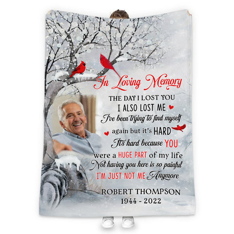 Sympathy Gifts, Personalized Memorial Blanket With Photo, In Loving Memory Tree Red Birds I Lost You I've Been Trying To Find Myself, Loss Of Dad Grandpa Blanket, Fleece Sherpa, Funeral