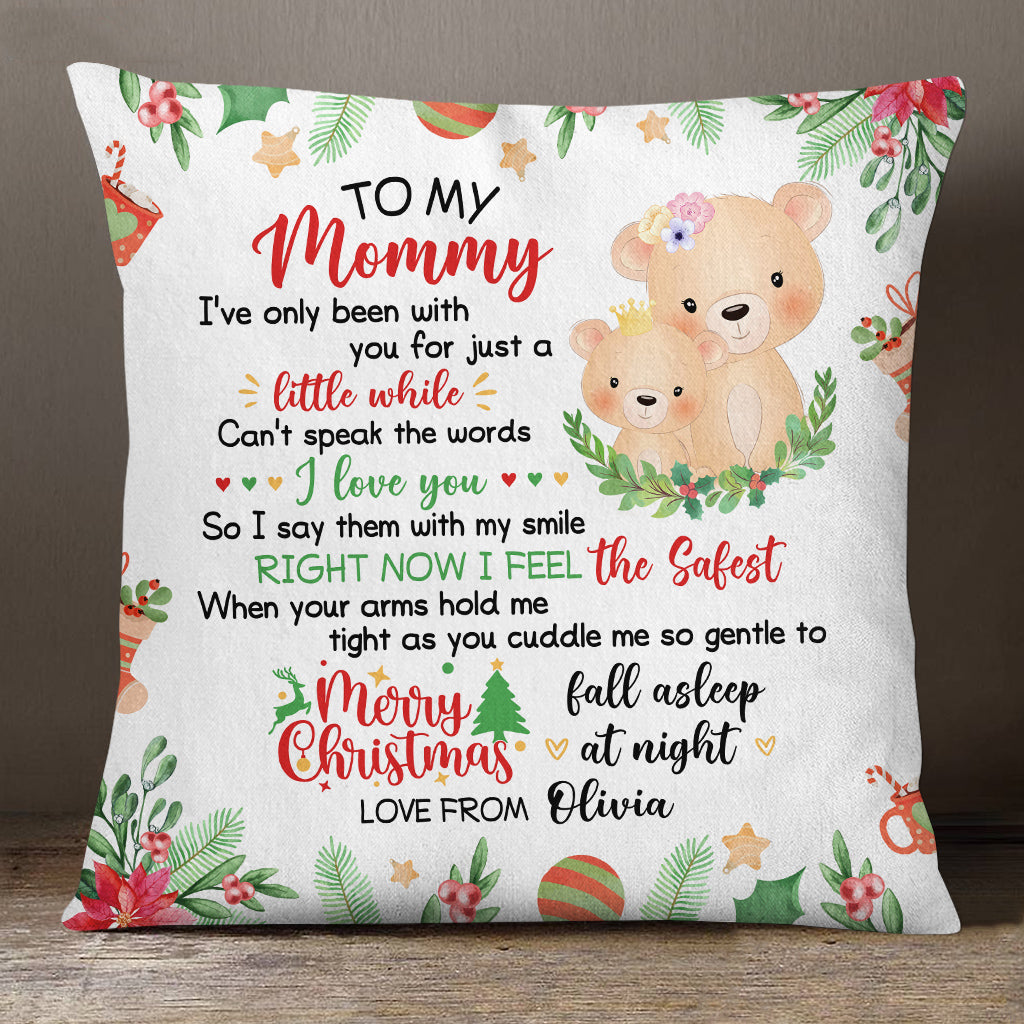 Personalized Square Pillow For New Mom From Family Pregnancy Gifts I've Only Been With You Xmas Decor Cute Bear Mommy And Baby Custom Name Double Sided Sofa Couch Cushion On Christmas