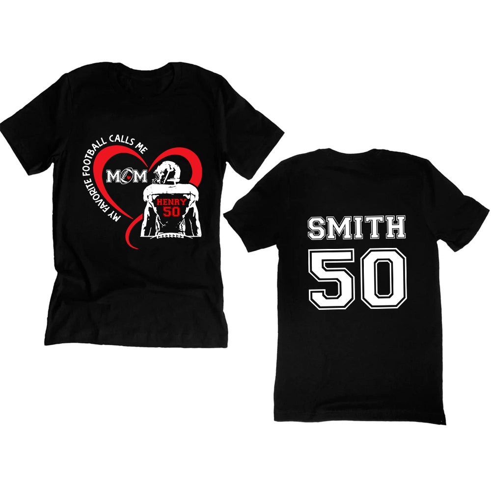 Personalized T-Shirt For Mommy From Son Boy Kids Football Gifts He Calls Me Mom Football Fan Football Family Mother Football Games Day Custom Title And Number Short Sleeve Tops Tee