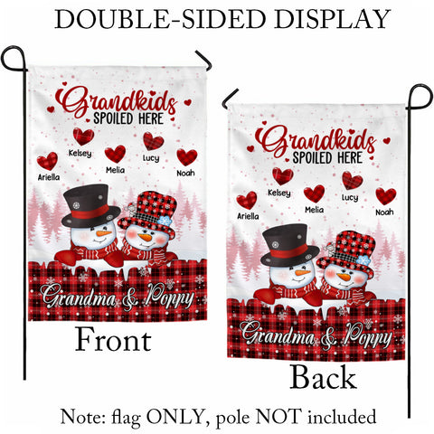 Personalized Grandchildren Names Outdoor Flag, Custom Grandma Poppy Garden Banner, Red Plaid Winter Yard Lawn Sign, Grandkids Spoiled Here Garden Sign