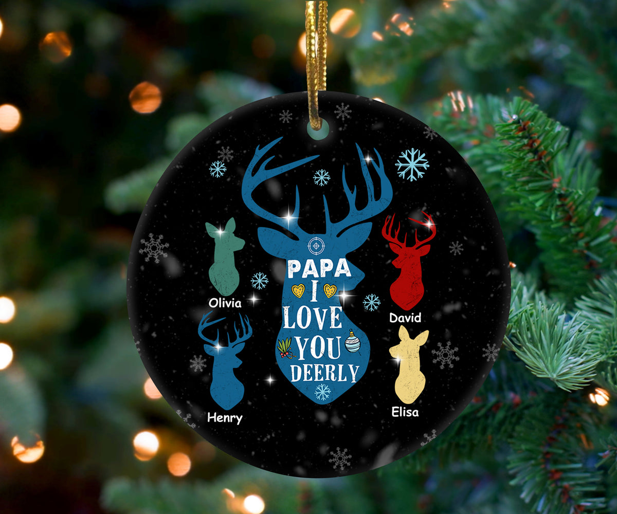 Personalized Christmas Ornament For Grandpa Papa From Grandkids Grandchild Gifts For Grandfather Papa I Love You Cute Deers Custom Name Tree Hanging Ornament On Christmas Xmas Birthday