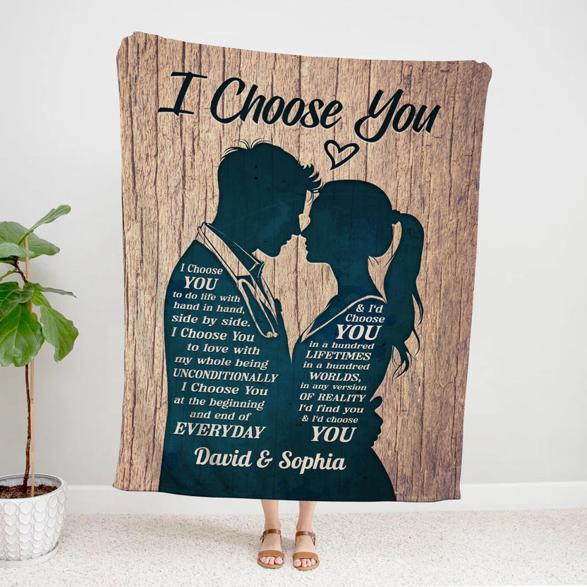Doctor & His Girlfriend/ Wife Silhouette Vintage I'd Find You & I'd Choose You, Personalized Blanket, Gifts For Him Her From Honey, Custom Fleece Sherpa Blanket, Gifts For Valentines