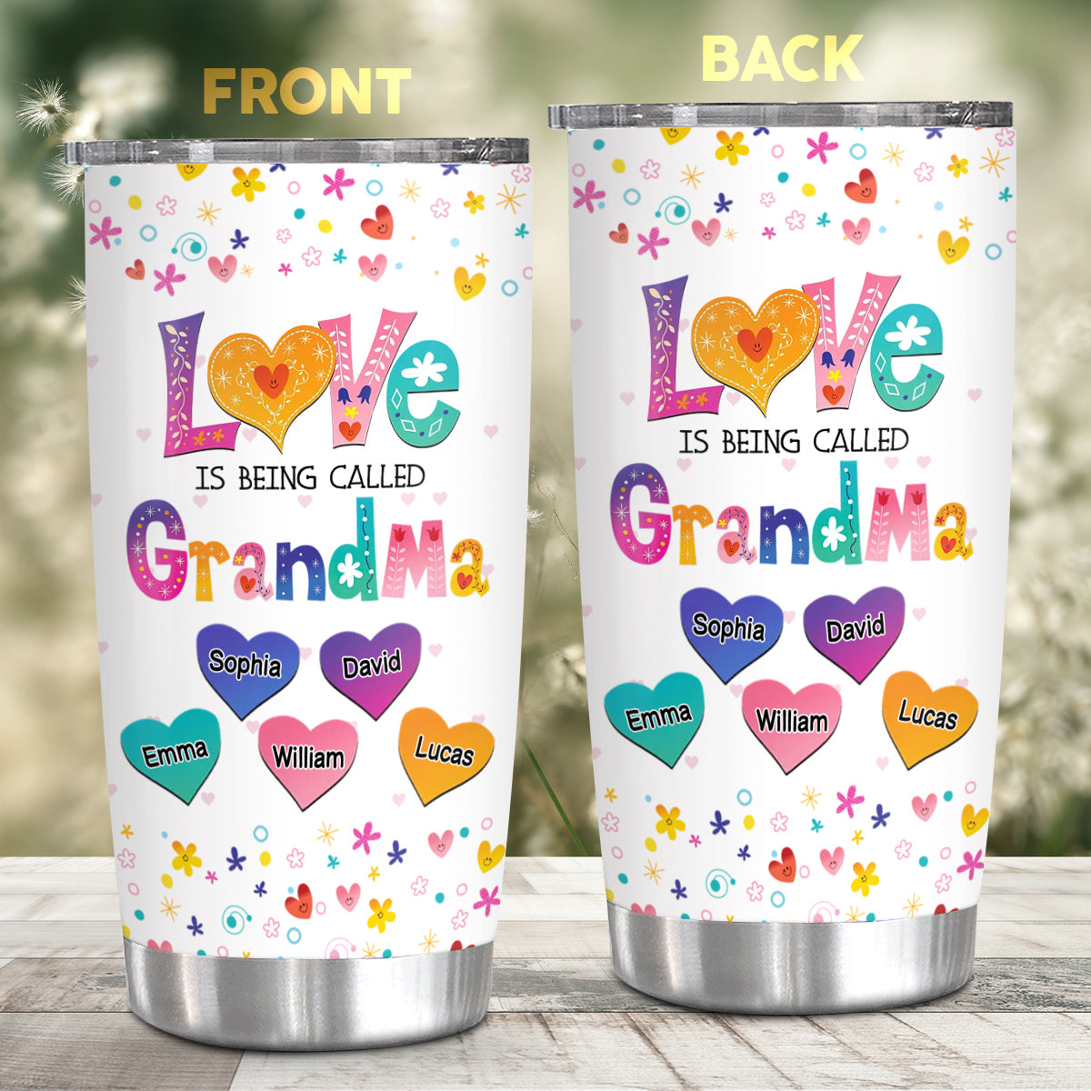 Gifts For Grandparents, Colorful Pattern Mom Grandma Love Is Being Called Grandma , Personalized Tumbler, Gifts For Gigi From Grandkids, 20oz With Lid Travel Cup Mother's Day