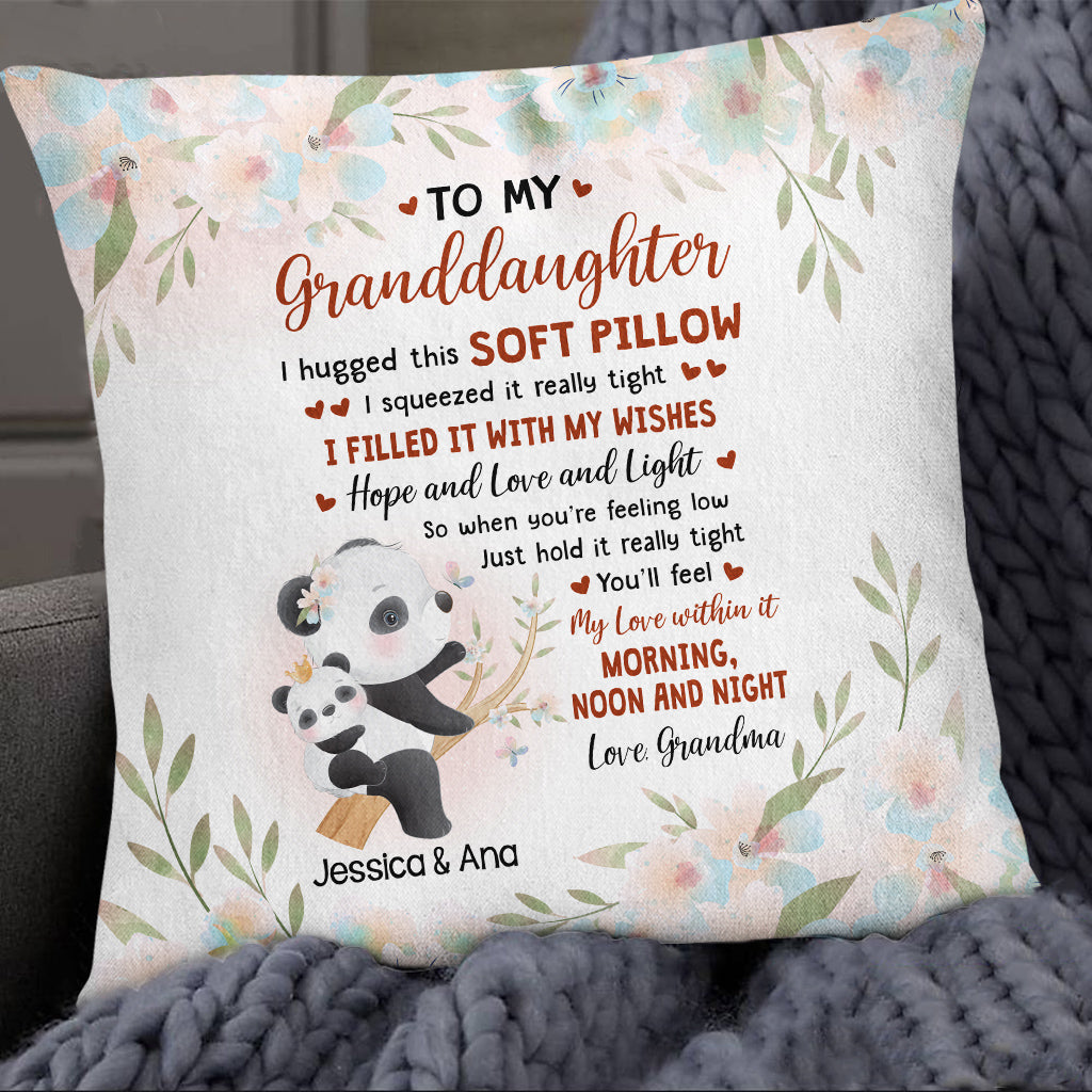 Personalized Square Pillow For Granddaughter Kids From Grandparents Gifts For Granddaughter I Hugged This Soft Pillow Cute Panda Custom Name Double Sided Sofa Couch Cushion On Birthday