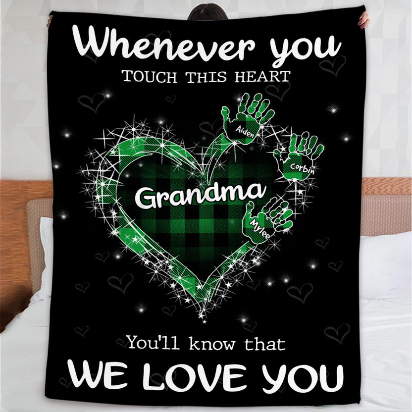 Gifts For Grandparents, Whenever You Touch This Heart Handprints, Personalized Blanket, Gifts For Grandmother From Grandchild, Custom Fleece Sherpa Blanket, Gifts For Christmas Xmas