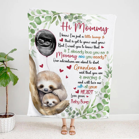 I Already Love You Leaf Mommy Baby Sloth With Balloon Green Leaf, Personalized Blanket, Gifts For New Mommy, Fleece Sherpa, New Mom Blanket, Gifts For Mother's Day
