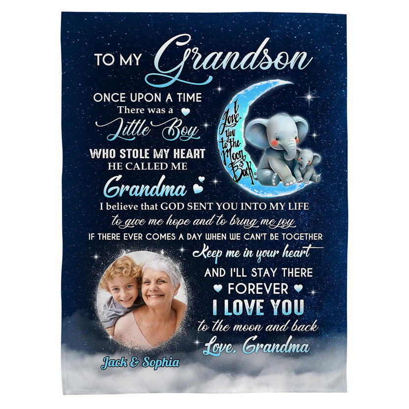 Grandsons Gifts, There Was A Little Boy Stolen My Heart He Called Me Grandma Elephants, Personalized Blanket, Gifts For Grandson From Grandma, Fleece Sherpa Blanket, Gifts For Christmas