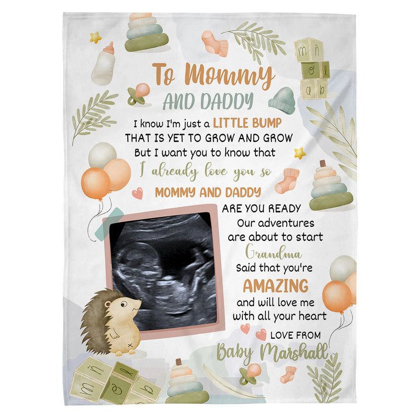 Cute Porcupine Hi Mommy And Daddy Blanket Custom Ultrasound Picture For Mom To Be New Dad From Baby Bump , Personalized Fleece Sherpa, Mom Blanket Pregnancy Gifts Ideas