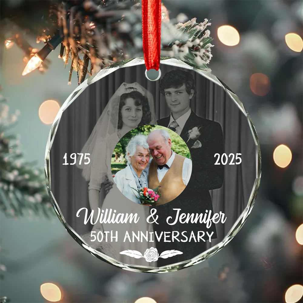 50th Anniversary Glass Ornament, Then And Now Wedding Photo Keepsake, 50 Year Love Decor, Growing Old Together, Gifts For Parents Family Him Her,  Gifts For Valentine