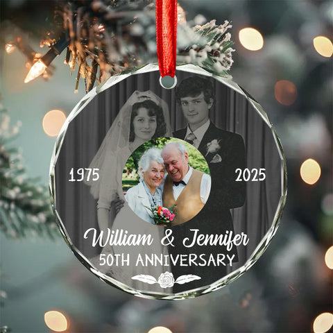 50th Anniversary Glass Ornament, Then And Now Wedding Photo Keepsake, 50 Year Love Decor, Growing Old Together, Gifts For Parents Family Him Her,  Gifts For Valentine