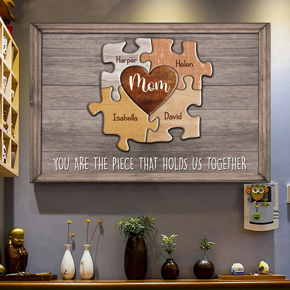 Personalized Canvas Wall Art For Mom Dad From Kids Puzzle Mom Canvas You Are The Piece That Holds Us Together Custom Multi Name Poster Prints Home Decor Family Gifts For Mom Dad