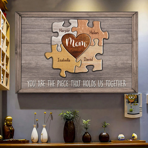 Personalized Canvas Wall Art For Mom Dad From Kids Puzzle Mom Canvas You Are The Piece That Holds Us Together Custom Multi Name Poster Prints Home Decor Family Gifts For Mom Dad