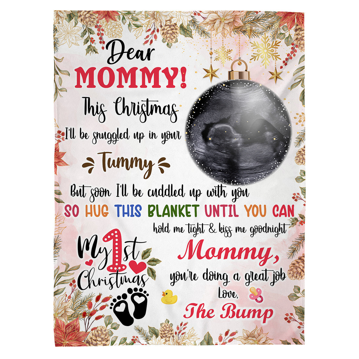 Hug This Blanket Until You Can Hold Me Baby Ultrasound With Ball Hanging Tree, Dear Mommy Holiday Keepsake, First Christmas Expecting Mother, Personalized Photo Blanket, Gifts To Mom