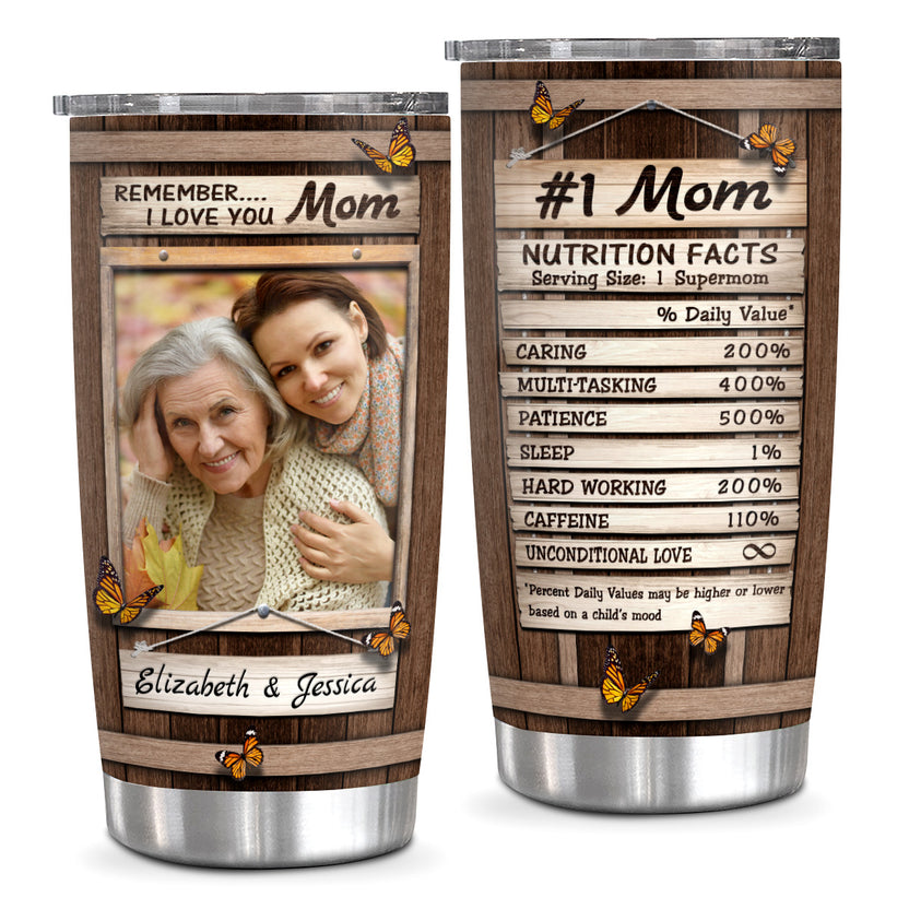 Stainless Steel Travel Tumbler For Mom, Caring Multitasking Patience Nutrition Facts Design,, Gifts For Mom Mommy From Daughter Son, 20oz With Lid Travel Cup Mothers Day Birthday Cup