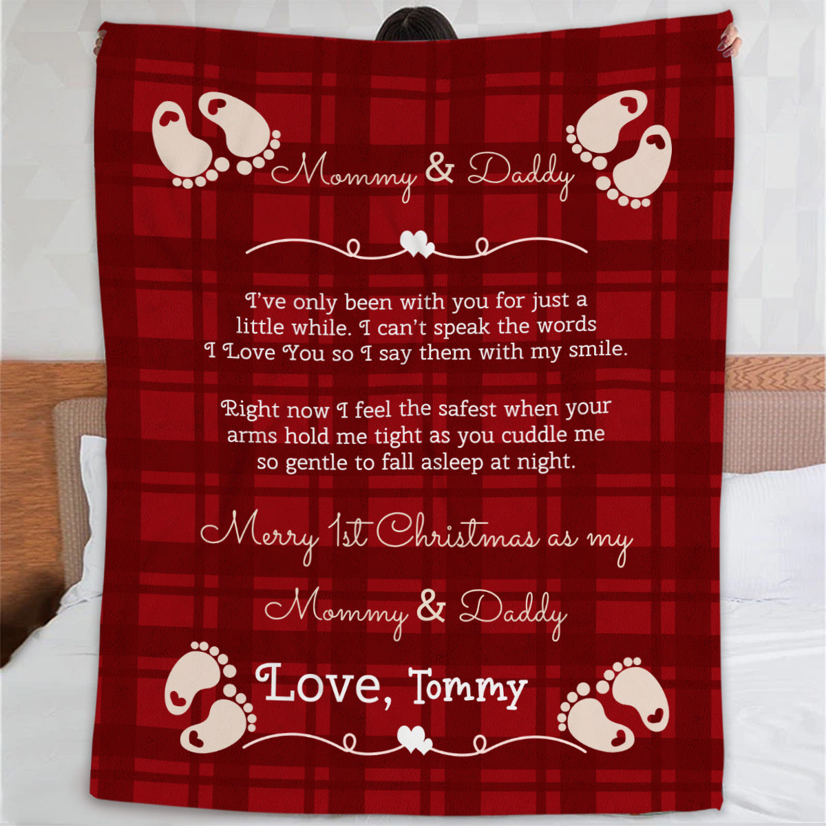 Personalized Blanket For Future Mom Dad From Grandparents Gifts For New Parents Happy First Christmas 1St Xmas As Daddy & Mommy Custom Name Fleece Sherpa Blanket Gifts For Christmas