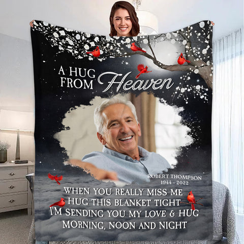 Bereavement Gifts, Personalized Memorial Blanket With Photo, A Hug From Heaven , Loss Of Mom Dad Blanket, Fleece Sherpa, Sympathy Gifts For Anniversary Birthday Memorial Day