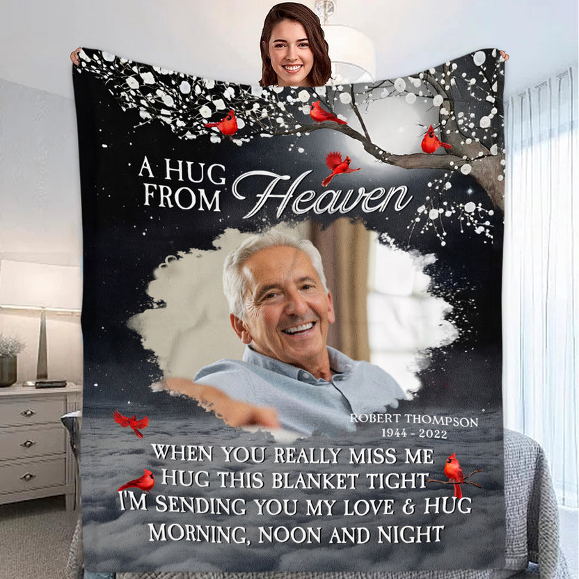 Bereavement Gifts, Personalized Memorial Blanket With Photo, A Hug From Heaven , Loss Of Mom Dad Blanket, Fleece Sherpa, Sympathy Gifts For Anniversary Birthday Memorial Day