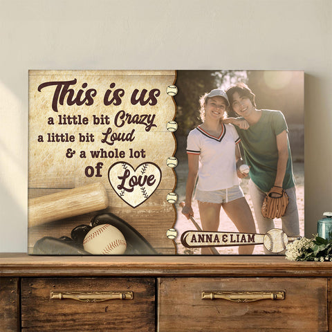 Personalized Name Sports Canvas, A Whole Lot Of Love Phrase Artwork, Baseball Bat And Glove Theme Couple Wall Decor Canvas Wall Art, Gifts For Him Her Poster Print Gifts For Valentine