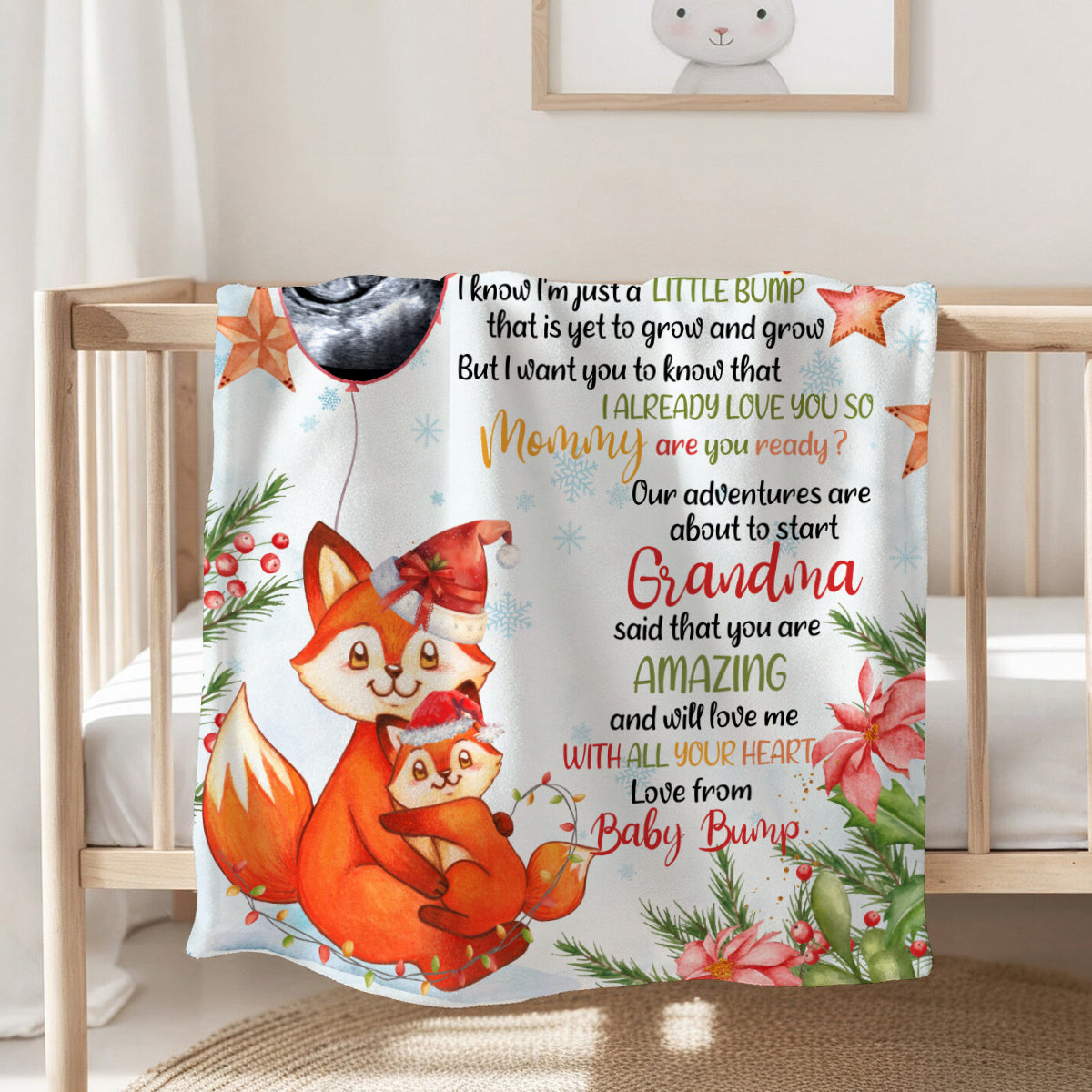 Fox Pregnancy Announcement Blanket From Baby Bump Hi Mommy, Ultrasound Reveal Gifts New Mom And Father, Soft Blanket For Expecting Mother, Cute Christmas Keepsake Gifts For New Parents