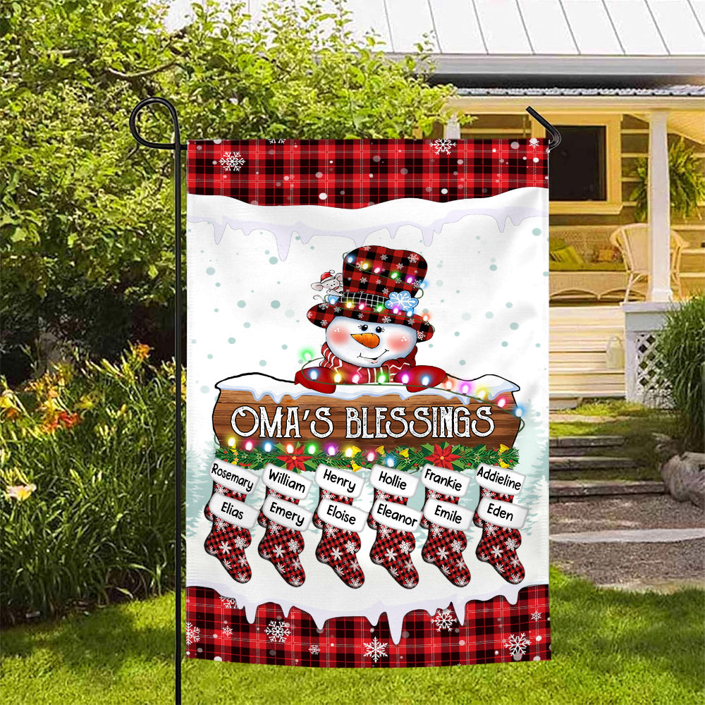 Grandma Gifts, Custom Omas Blessings Yard Banner, Custom Garden Flag, Winter Stocking Holiday Decoration, Holiday Red Plaid Yard Decor, Stockings Christmas Decor, Personalized Garden Flag, Gifts For Nana From Grandkids, Double Sided Outside Welcome Flag,