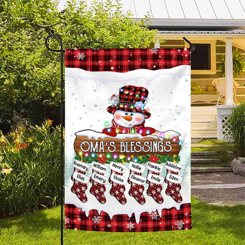 Grandma Gifts, Custom Omas Blessings Yard Banner, Custom Garden Flag, Winter Stocking Holiday Decoration, Holiday Red Plaid Yard Decor, Stockings Christmas Decor, Personalized Garden Flag, Gifts For Nana From Grandkids, Double Sided Outside Welcome Flag,