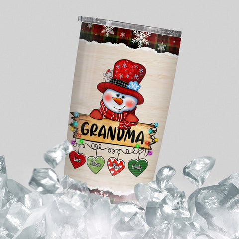 Custom Grandma Tumbler, Christmas String Lights Grandchildren Name, Winter Drinkware Cup, Personalised Grandma Xmas Stainless Steel Cup, Personalized Tumbler, Gifts For Nana Grandmother