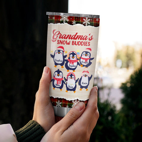 Christmas Penguin, Grandmas Buddies Insulated Tumbler, Stainless Steel Beverage Cup, Penguin Xmas Cup, Custom Grandkids Drinkware, Personalized Tumbler, Gifts For Nana From Grandkids